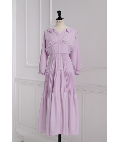 Pleated Open Shirt Dress（ワンピース）｜Her lip to（ハーリップ