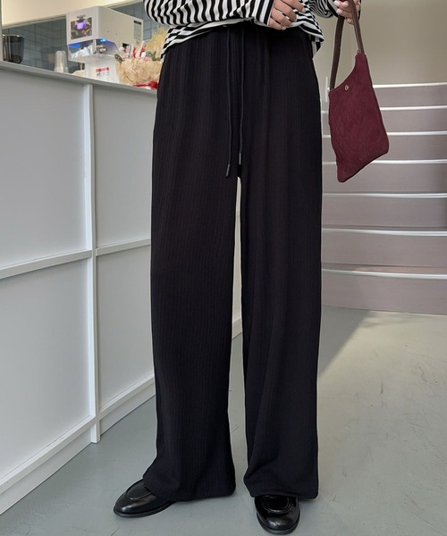 LOWO(ロワ)の「リブワイドパンツ イージーパンツ(その他パンツ・レディース・チャコールグレー/ブラック/オフホワイト/ピンクベージュ・FREE)」の3枚目の写真