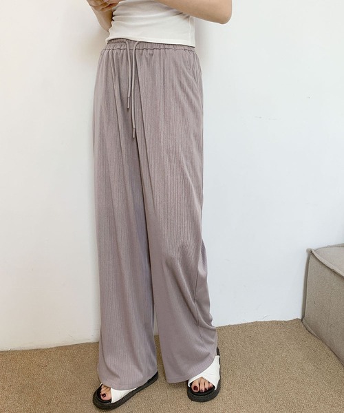 LOWO(ロワ)の「リブワイドパンツ イージーパンツ(その他パンツ・レディース・チャコールグレー/ブラック/オフホワイト/ピンクベージュ・FREE)」の7枚目の写真