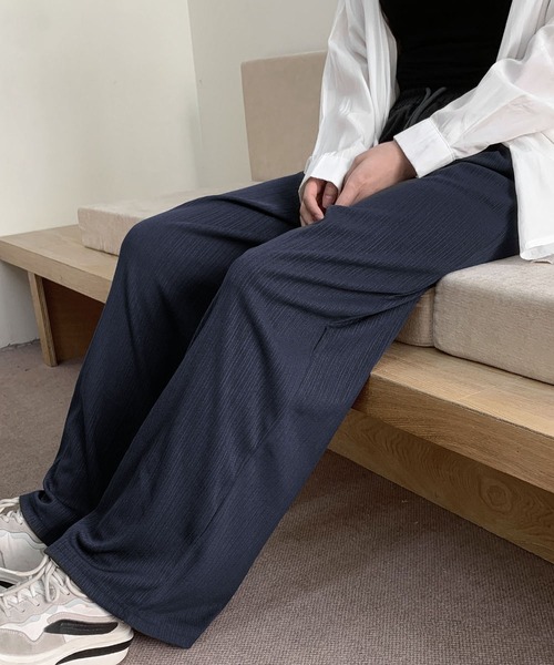LOWO(ロワ)の「リブワイドパンツ イージーパンツ(その他パンツ・レディース・チャコールグレー/ブラック/オフホワイト/ピンクベージュ・FREE)」の9枚目の写真