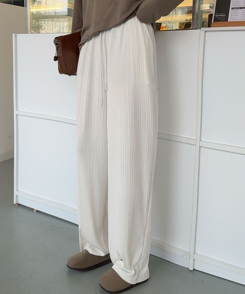 LOWO(ロワ)の「リブワイドパンツ イージーパンツ(その他パンツ・レディース・チャコールグレー/ブラック/オフホワイト/ピンクベージュ・FREE)」の15枚目の写真
