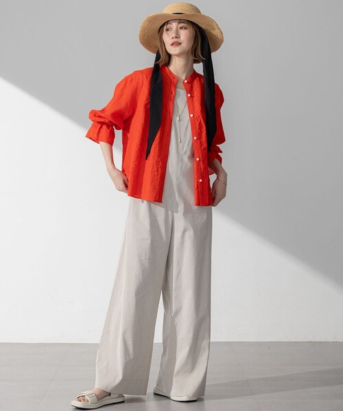 セール】【洗える】リネンレーヨンストレッチ スクエアネック