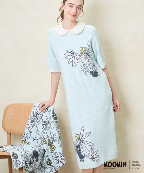 新品ウンナナクールMOOMINムーミンニョロニョロふわふわワンピースルームウェア ムーミン】MOOMIN × une nana cool なめらかふわふわワンピース