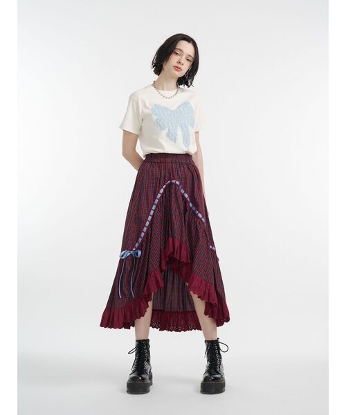 jouetie（ジュエティ）の「リボンステッチアシメロングスカート【セットアップ対応】夏服（スカート・レディース・ブラック/オフホワイト/レッド・MEDIUM）」の21枚目の写真