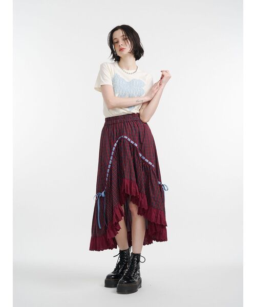 jouetie（ジュエティ）の「リボンステッチアシメロングスカート【セットアップ対応】夏服（スカート・レディース・ブラック/オフホワイト/レッド・MEDIUM）」の20枚目の写真