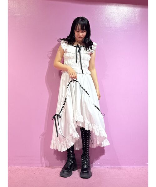 セール】リボンステッチアシメロングスカート【セットアップ対応】夏服