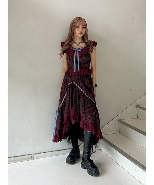 セール】リボンステッチアシメロングスカート【セットアップ対応 セール】リボンステッチアシメロングスカート【セットアップ対応