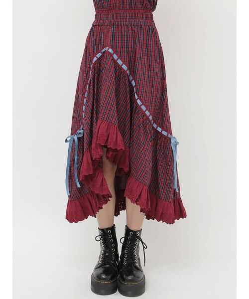 セール】リボンステッチアシメロングスカート【セットアップ対応】夏服