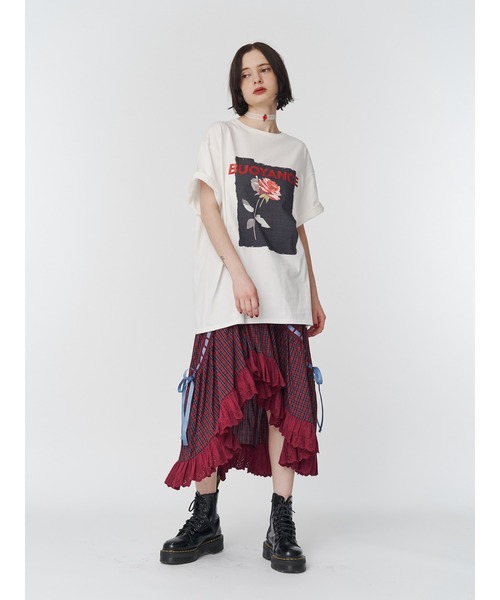 jouetie（ジュエティ）の「リボンステッチアシメロングスカート【セットアップ対応】夏服（スカート・レディース・ブラック/オフホワイト/レッド・MEDIUM）」の9枚目の写真