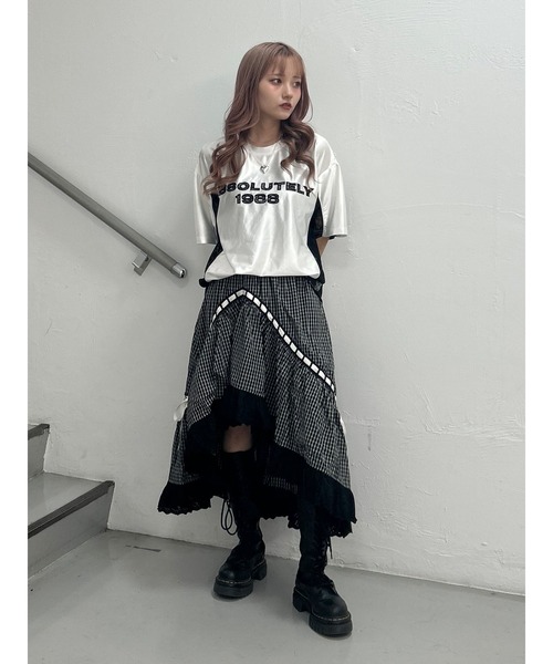 セール】リボンステッチアシメロングスカート【セットアップ対応