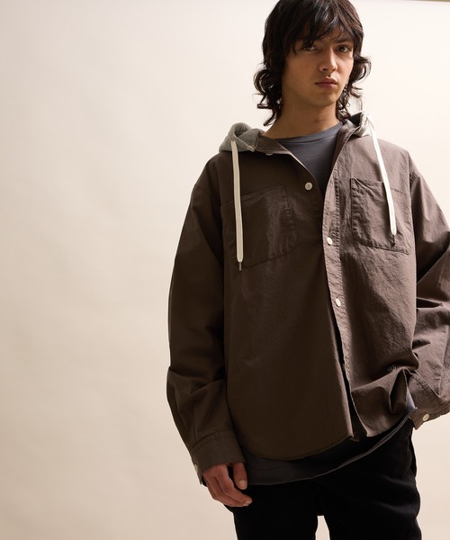NUMBER (N)INE（ナンバーナイン）の「VINTAGE WASHED MICRO COTTON HOODIE SHIRT / ヴィンテージウォッシュ マイクロコットン フーディーシャツ（シャツ/ブラウス・メンズ・ブラック/オリーブ・2/3/4）」の8枚目の写真