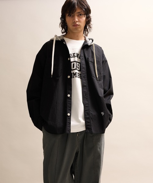 NUMBER (N)INE（ナンバーナイン）の「VINTAGE WASHED MICRO COTTON HOODIE SHIRT / ヴィンテージウォッシュ マイクロコットン フーディーシャツ（シャツ/ブラウス・メンズ・ブラック/オリーブ・2/3/4）」の3枚目の写真