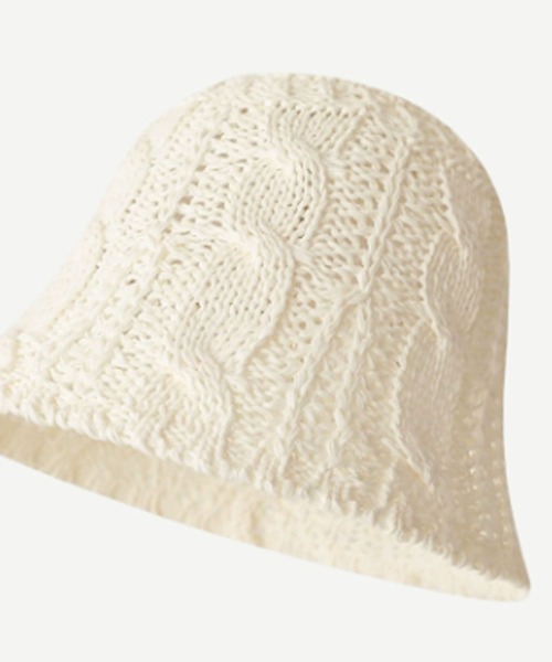 ROOPTOKYO（ループトウキョウ）の「透かし編み ニットサーモハット ビックサイズバケットハット（ハット・レディース・ベージュ/ブラック/アイボリー/ブルー/オフホワイト/ピンク・FREE）」の2枚目の写真