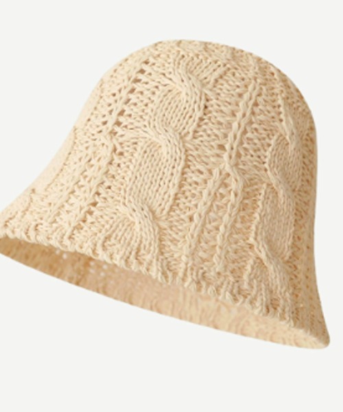 ROOPTOKYO（ループトウキョウ）の「透かし編み ニットサーモハット ビックサイズバケットハット（ハット・レディース・ベージュ/ブラック/アイボリー/ブルー/オフホワイト/ピンク・FREE）」の3枚目の写真