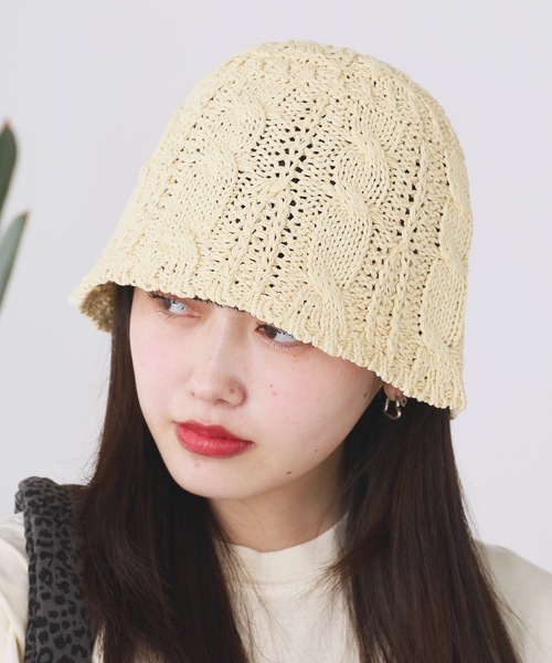 ROOPTOKYO（ループトウキョウ）の「透かし編み ニットサーモハット ビックサイズバケットハット（ハット・レディース・ベージュ/ブラック/アイボリー/ブルー/オフホワイト/ピンク・FREE）」の13枚目の写真