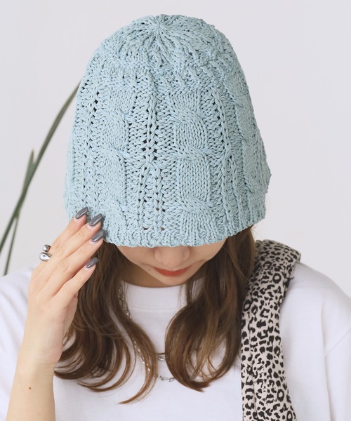 ROOPTOKYO（ループトウキョウ）の「透かし編み ニットサーモハット ビックサイズバケットハット（ハット・レディース・ベージュ/ブラック/アイボリー/ブルー/オフホワイト/ピンク・FREE）」の20枚目の写真