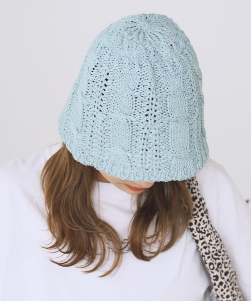 ROOPTOKYO（ループトウキョウ）の「透かし編み ニットサーモハット ビックサイズバケットハット（ハット・レディース・ベージュ/ブラック/アイボリー/ブルー/オフホワイト/ピンク・FREE）」の21枚目の写真