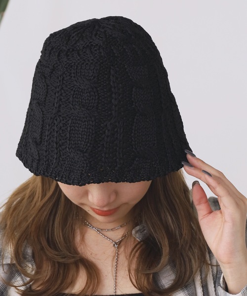 ROOPTOKYO（ループトウキョウ）の「透かし編み ニットサーモハット ビックサイズバケットハット（ハット・レディース・ベージュ/ブラック/アイボリー/ブルー/オフホワイト/ピンク・FREE）」の14枚目の写真