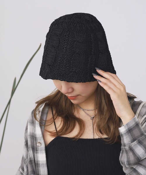 ROOPTOKYO（ループトウキョウ）の「透かし編み ニットサーモハット ビックサイズバケットハット（ハット・レディース・ベージュ/ブラック/アイボリー/ブルー/オフホワイト/ピンク・FREE）」の15枚目の写真