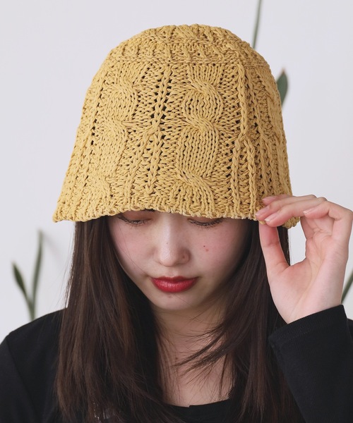 ROOPTOKYO（ループトウキョウ）の「透かし編み ニットサーモハット ビックサイズバケットハット（ハット・レディース・ベージュ/ブラック/アイボリー/ブルー/オフホワイト/ピンク・FREE）」の17枚目の写真