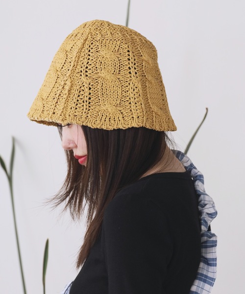 ROOPTOKYO（ループトウキョウ）の「透かし編み ニットサーモハット ビックサイズバケットハット（ハット・レディース・ベージュ/ブラック/アイボリー/ブルー/オフホワイト/ピンク・FREE）」の18枚目の写真