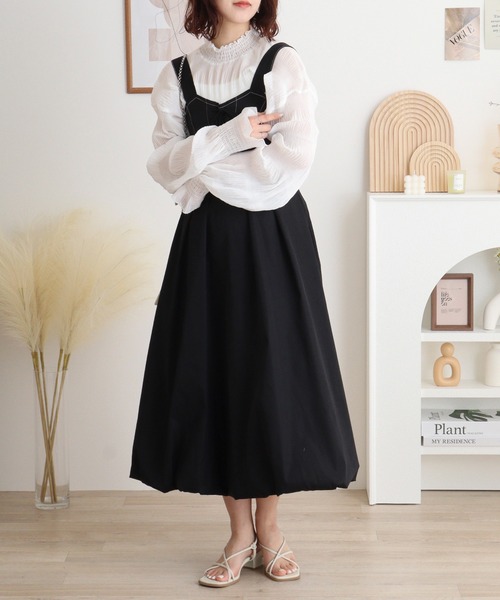 FUNALIVE(ファンアライブ)の「nohea レースアップバルーンジャンスカ(ジャンパースカート・レディース・ライトグリーン/キナリ/ベージュ/サックスブルー/ブラック・M)」の9枚目の写真