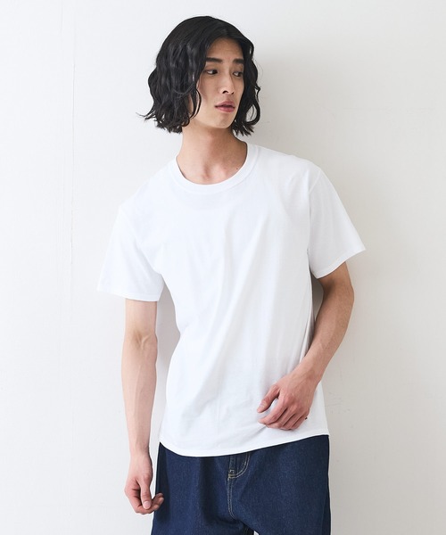 HANES(ヘインズ)の「【HANES/ヘインズ】【両脇に接ぎ目がない丸胴仕様】クルーネックTシャツ 2枚セット タグレス仕様 ワンポイントロゴ まとめ買い ユニセックス(Tシャツ/カットソー・メンズ・ブラック/ホワイト・MEDIUM/X-LARGE/LARGE)」の7枚目の写真