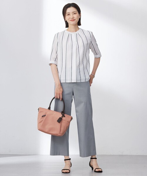 J.PRESS(ジェイプレス)の「【洗える】SHEERストライプ クルーネック ブラウス(シャツ/ブラウス・レディース・ホワイト系1/サックスブルー系1・T13/T15)」の8枚目の写真