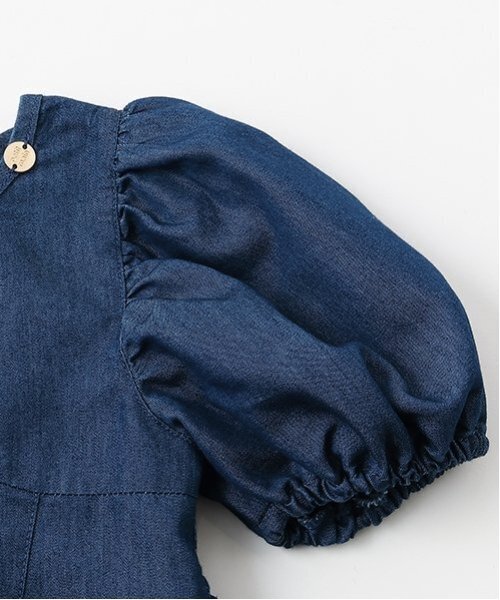 petit main（プティマイン）の「袖パフペプラムワンピース（ワンピース・キッズ・ブルー/オフホワイト・130cm/110cm/100cm/120cm/90cm/80ｃｍ）」の9枚目の写真