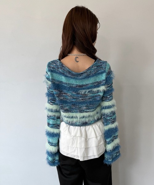 SANSeLF（サンセルフ）の「【SANSeLF】 ボーダーニット  フェザーヤーン カーディガン sanw25a030（カーディガン/ボレロ・レディース・ライトブルー・FREE）」の9枚目の写真