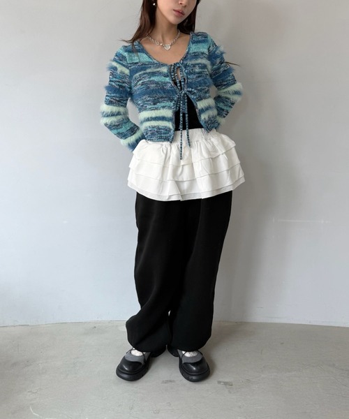 SANSeLF（サンセルフ）の「【SANSeLF】 ボーダーニット  フェザーヤーン カーディガン sanw25a030（カーディガン/ボレロ・レディース・ライトブルー・FREE）」の5枚目の写真