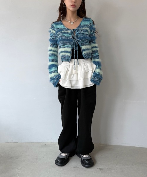 SANSeLF（サンセルフ）の「【SANSeLF】 ボーダーニット  フェザーヤーン カーディガン sanw25a030（カーディガン/ボレロ・レディース・ライトブルー・FREE）」の8枚目の写真