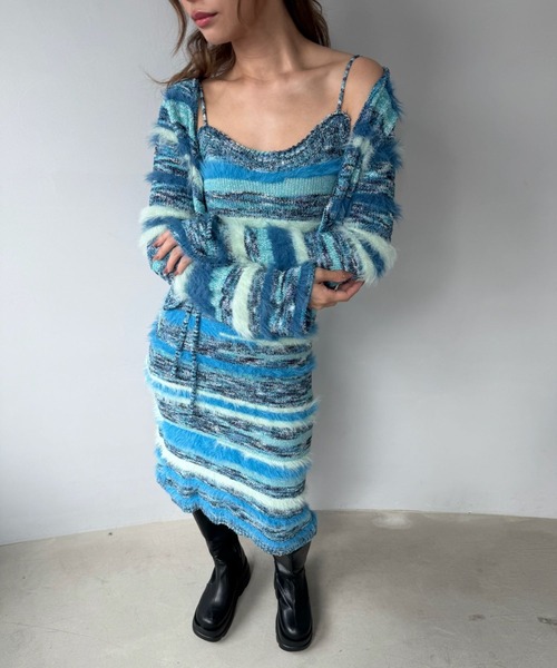 SANSeLF（サンセルフ）の「【SANSeLF】 ボーダーニット  フェザーヤーン カーディガン sanw25a030（カーディガン/ボレロ・レディース・ライトブルー・FREE）」の11枚目の写真