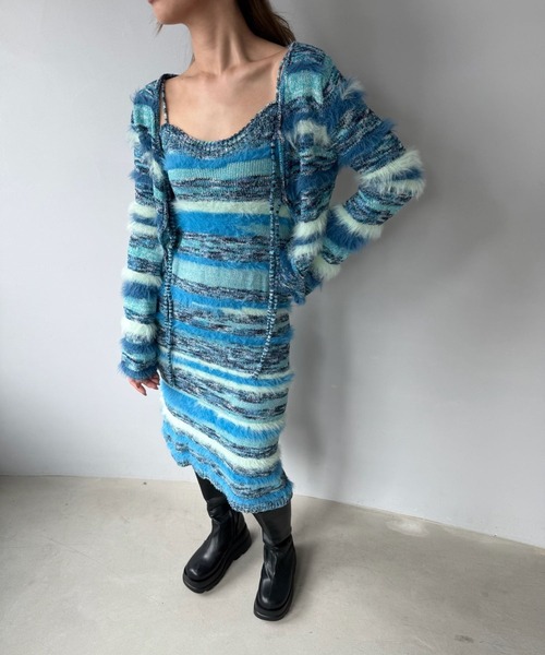 SANSeLF（サンセルフ）の「【SANSeLF】 ボーダーニット  フェザーヤーン カーディガン sanw25a030（カーディガン/ボレロ・レディース・ライトブルー・FREE）」の12枚目の写真