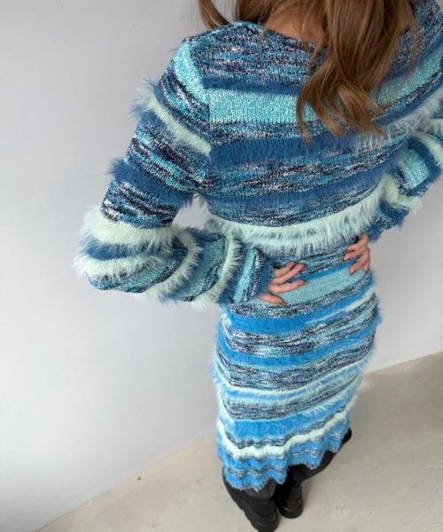 SANSeLF（サンセルフ）の「【SANSeLF】 ボーダーニット  フェザーヤーン カーディガン sanw25a030（カーディガン/ボレロ・レディース・ライトブルー・FREE）」の13枚目の写真