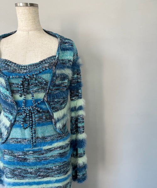 SANSeLF（サンセルフ）の「【SANSeLF】 ボーダーニット  フェザーヤーン カーディガン sanw25a030（カーディガン/ボレロ・レディース・ライトブルー・FREE）」の15枚目の写真