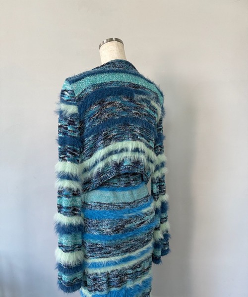 SANSeLF（サンセルフ）の「【SANSeLF】 ボーダーニット  フェザーヤーン カーディガン sanw25a030（カーディガン/ボレロ・レディース・ライトブルー・FREE）」の16枚目の写真