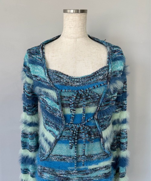 SANSeLF（サンセルフ）の「【SANSeLF】 ボーダーニット  フェザーヤーン カーディガン sanw25a030（カーディガン/ボレロ・レディース・ライトブルー・FREE）」の17枚目の写真