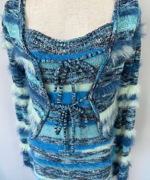 SANSeLF（サンセルフ）の「【SANSeLF】 ボーダーニット  フェザーヤーン カーディガン sanw25a030（カーディガン/ボレロ・レディース・ライトブルー・FREE）」の18枚目の写真