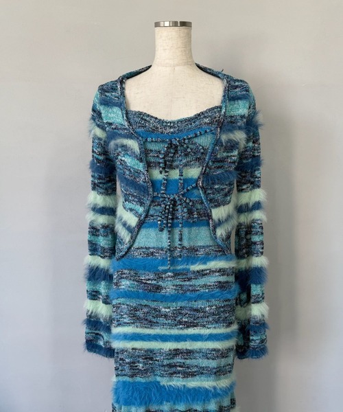 SANSeLF（サンセルフ）の「【SANSeLF】 ボーダーニット  フェザーヤーン カーディガン sanw25a030（カーディガン/ボレロ・レディース・ライトブルー・FREE）」の19枚目の写真