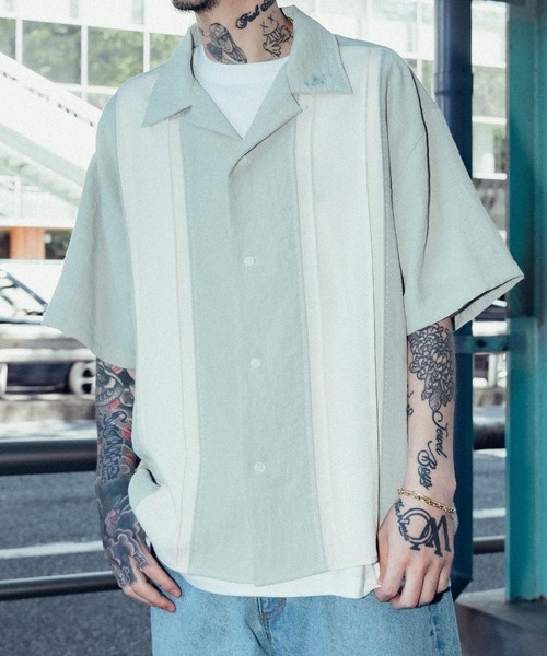 Subciety（サブサエティ）の「Hand stitch panel shirt（シャツ/ブラウス・メンズ・グリーン/ブラック/ブラウン・SMALL/MEDIUM/LARGE/X-LARGE）」の3枚目の写真