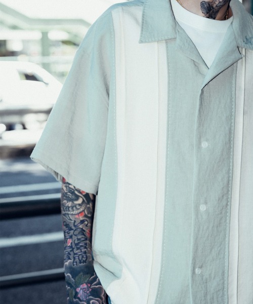 Subciety（サブサエティ）の「Hand stitch panel shirt（シャツ/ブラウス・メンズ・グリーン/ブラック/ブラウン・SMALL/MEDIUM/LARGE/X-LARGE）」の4枚目の写真