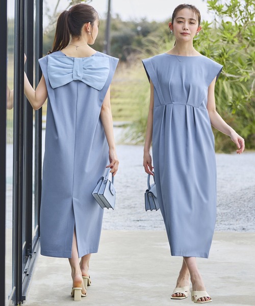 Lauren R Lauren*スタイリッシュ*リラックスした着心地*ワンピ 洗える ストレッチ | バック リボン コクーン ワンピ