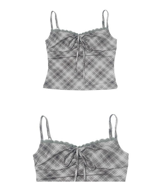 anyonemore（エニワンモア）の「レースリボンチェックビスチェ+カーディガンセット（カーディガン/ボレロ・レディース・チャコール・FREE）」の15枚目の写真