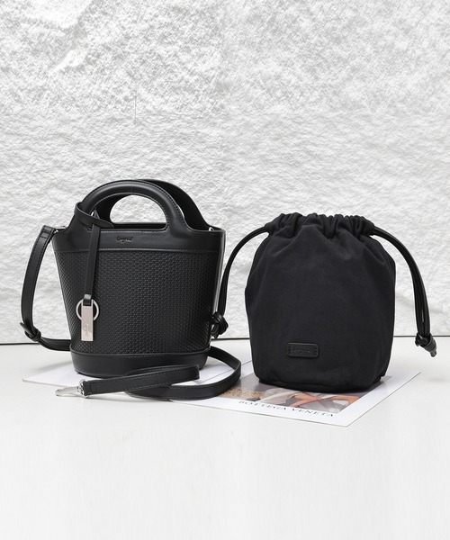 Ungrid(アングリッド)の「【Ungrid/アングリッド】型押し 巾着付きバケツショルダーバッグ(かごバッグ・レディース・ブラック/ブラック×ベージュ/ダークブラウン/キャメル・FREE)」の9枚目の写真