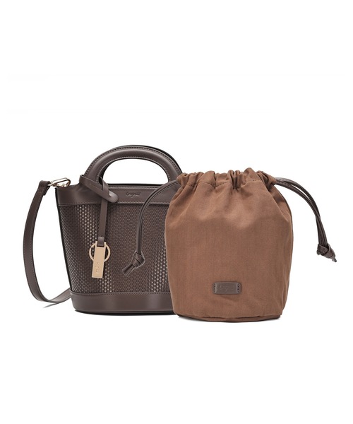 Ungrid(アングリッド)の「【Ungrid/アングリッド】型押し 巾着付きバケツショルダーバッグ(かごバッグ・レディース・ブラック/ブラック×ベージュ/ダークブラウン/キャメル・FREE)」の12枚目の写真