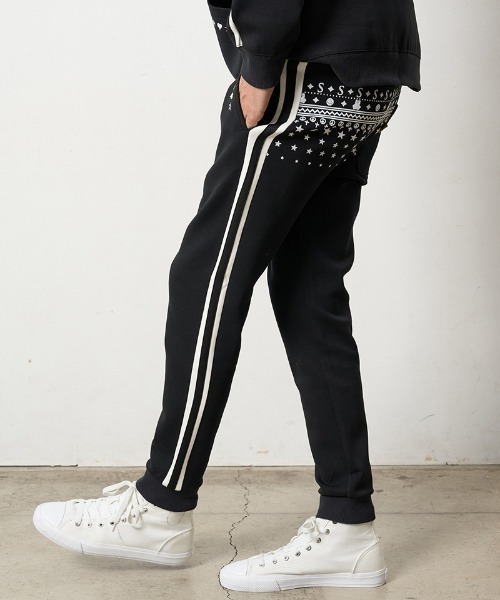 STUD MUFFIN（スタッドマフィン）の「mp13662- T-Rストレッチポンチ スターノルディックフロッキー ラインリブパンツ（その他パンツ・メンズ・オフホワイト/ブラック/ミックスグレー・2/3/4/5）」の14枚目の写真