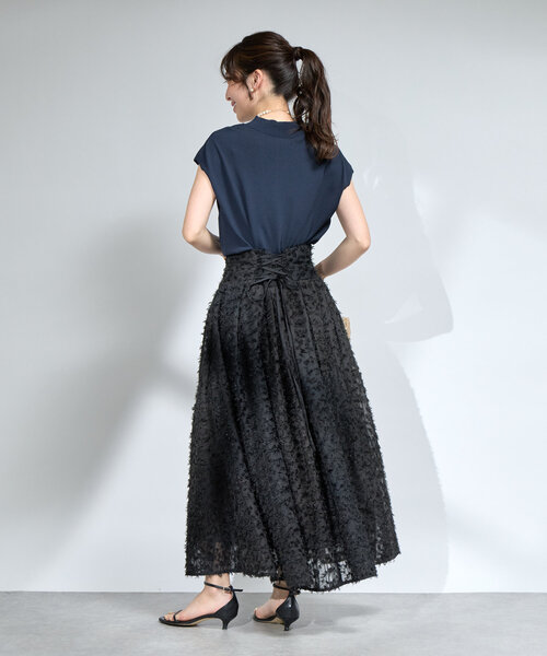 La boutique BonBon（ラブティックボンボン）の「【セットアップ可・お上品見え】カットジャガードバックレースアップスカート（スカート・レディース・ホワイト/ブラック・38/36）」の9枚目の写真