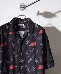 GROVE HOUSE RED 冷感とろみシルクタッチ ポリエステル 総柄プリント S/Sシャツ