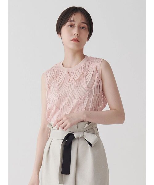 TONAL（トーナル）の「刺繍レーストップス（Tシャツ/カットソー・レディース・ベビーピンク/オフホワイト/ブラック・MEDIUM）」の3枚目の写真